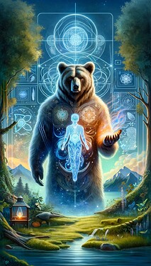 DALL·E 2024-06-07 03.24.14 - A servitor designed as a smart field being, enveloping the wearer like a suit. The servitor takes the appearance of a bear, symbolizing strength, endu_webp