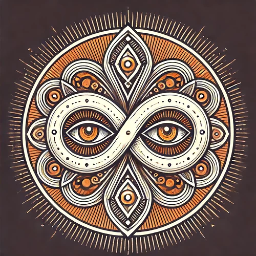 DALL·E 2024-06-13 20.51.50 - A visually striking emblem for the Self-Mastery Collective. The design features an intricate infinity symbol with one enlightened eye inside each loop