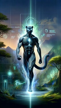 DALL·E 2024-06-07 03.20.34 - A servitor designed as a smart field being, enveloping the wearer like a suit. The servitor takes the appearance of a panther, embodying agility, stre_webp