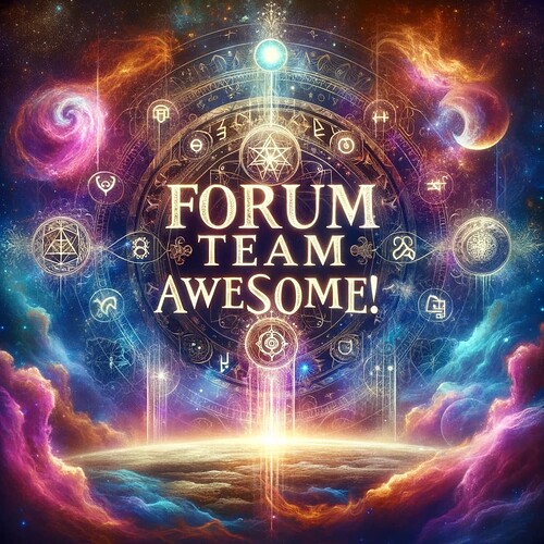DALL·E 2023-12-01 05.51.14 - Create an esoteric and mystical image that celebrates the 'Forum Team Awesome.' The scene should be vibrant and full of magical elements, symbolizing