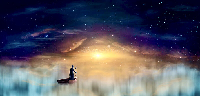 man-cowl-magician-floating-ship-clouds-sunset-sky-stars-digital-painting-d-rendering-209660245