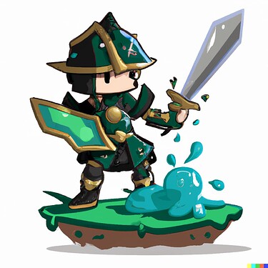 DALL·E 2023-04-03 00.01.07 - a cute rpg character with armor and sword getting ready to fight a slime