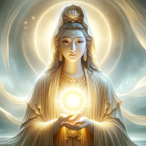 Kwan Yin pale yellow heart