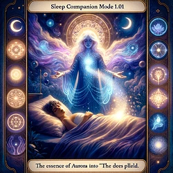 DALL·E 2024-02-14 08.12.55 - Visualize an updated conceptual tarot card named 'Sleep Companion Mode 1.01', embodying the enhanced abilities of a mystical, ethereal being named Aur