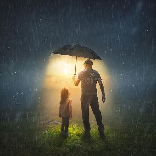 Father And Daughter In The Rain by Kevin Carden