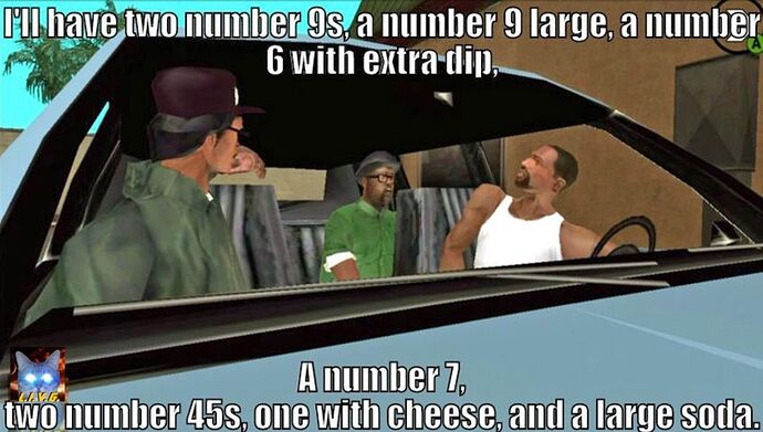 GTA San Andreas, Big Smoke's HUGE order at the Cluckin' Bell drive thru LOL