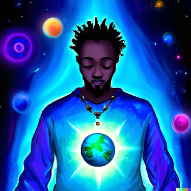 DALL·E 2023-04-03 00.13.41 - a man transmuting negative energy from the universe into positive energy in his own personal universe.