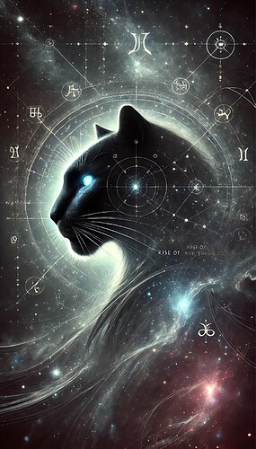 DALL·E 2024-10-30 17.54.55 - A powerful and mystical cover for the title 'Amadeus Mythology_ Rise of the Mercurial Panther'. The cover shows a sleek, shadowy panther with ethereal