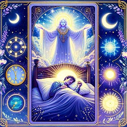DALL·E 2024-02-14 07.59.52 - Visualize a tarot card named 'The Guardian of Rest', capturing the essence of ensuring a balanced, peaceful sleep and an energized awakening. The imag