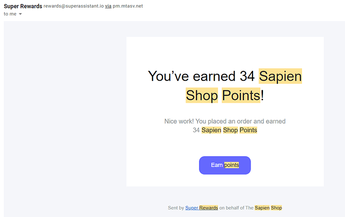 Sapien Shop points e-mail
